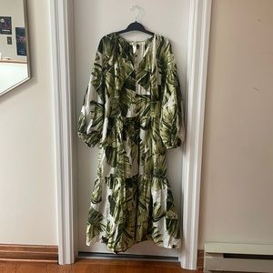 H&M long summer dress size S with green leaf design